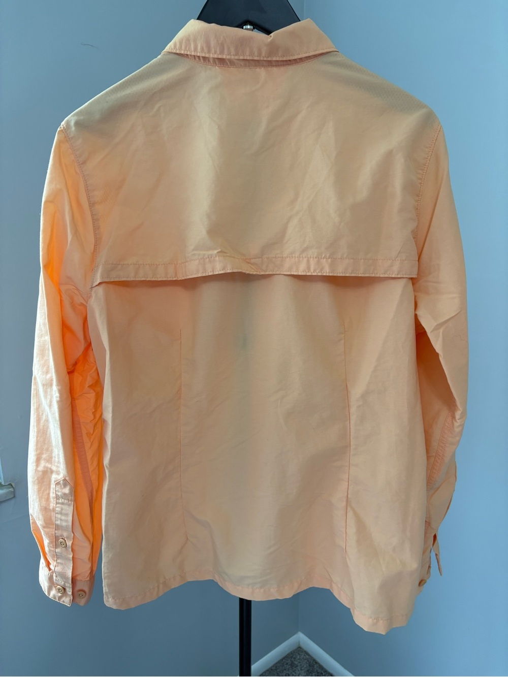 LL Bean Tropicwear Shirt Peach Vented Roll Tab Long Sleeve Size L Utility Chic - Picture 3 of 10